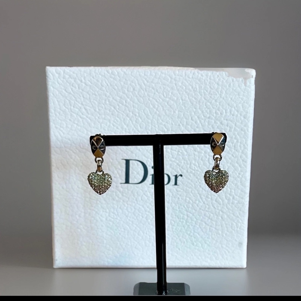 Dior Multicolor Crystal Heart Dangle/Drop Pierced Earrings - Picture 5 of 9